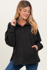 Black Brushed Knit Button Collar Maternity Pullover