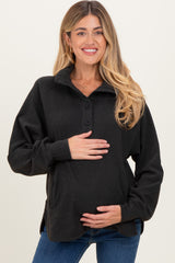 Black Brushed Knit Button Collar Maternity Pullover