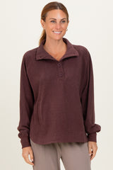 Burgundy Brushed Knit Button Collar Pullover