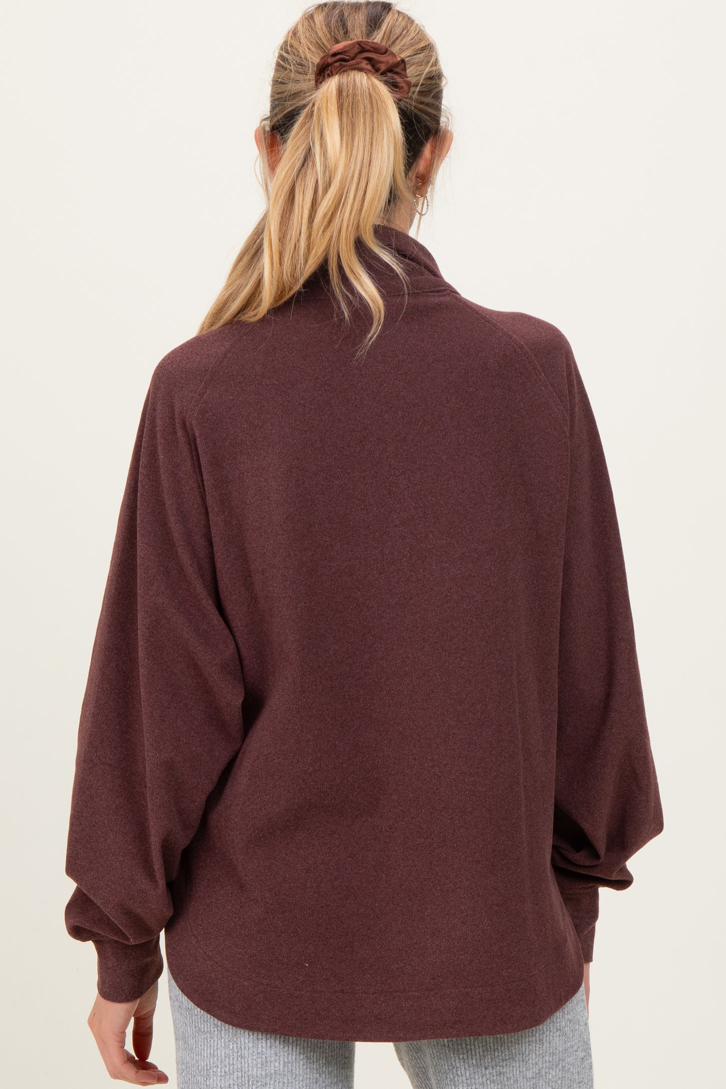 Burgundy Brushed Knit Button Collar Maternity Pullover