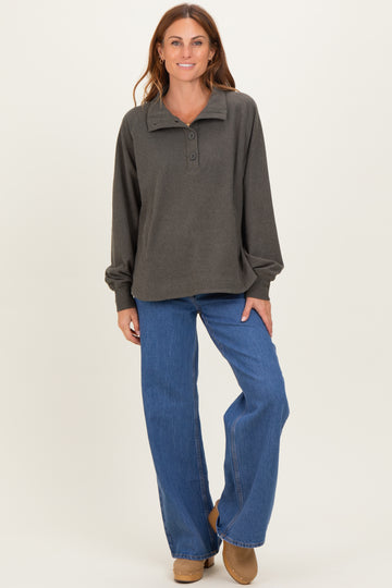 Forest Green Brushed Knit Button Collar Pullover