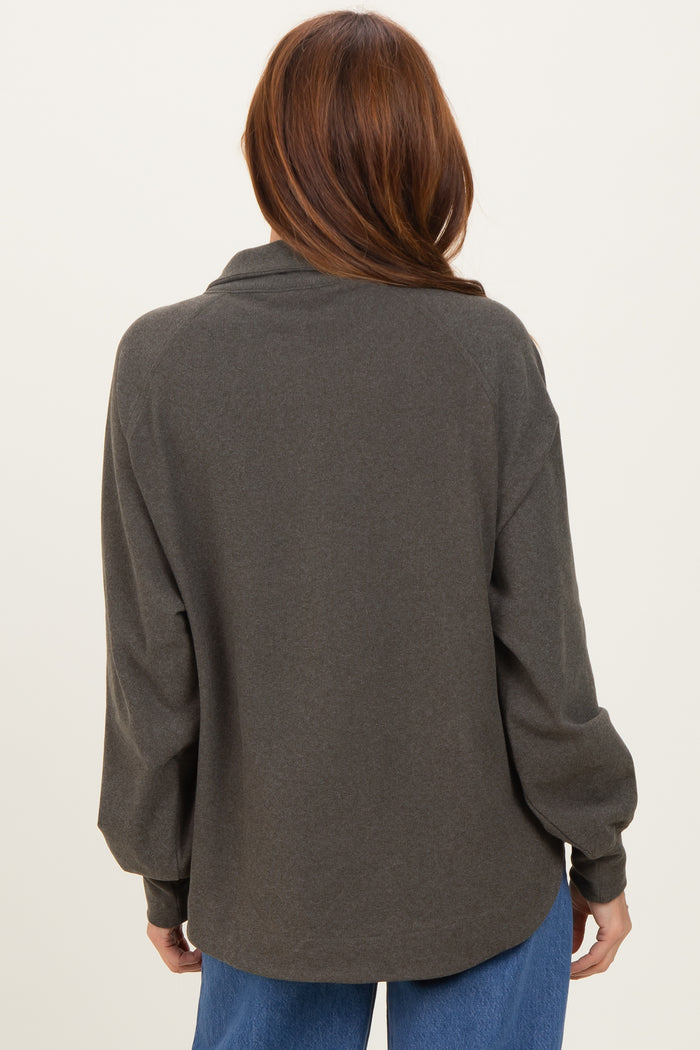 Forest Green Brushed Knit Button Collar Pullover