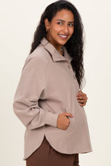 Taupe Brushed Knit Button Collar Maternity Pullover
