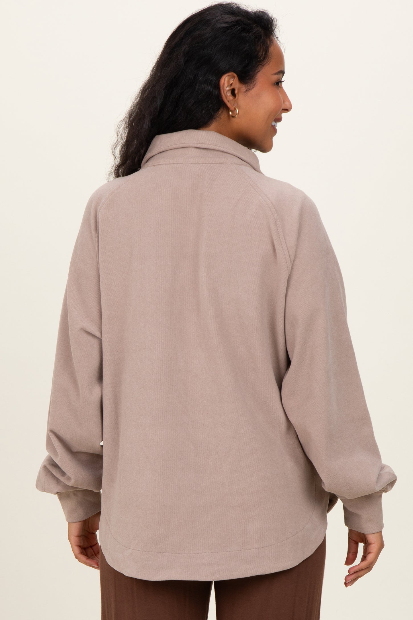 Taupe Brushed Knit Button Collar Maternity Pullover