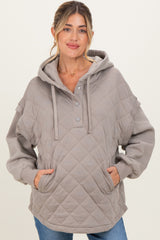 Taupe Quilted Contrast Maternity Button Hoodie