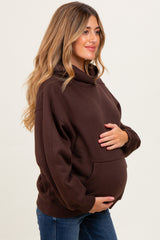 Brown Fleece Oversized Maternity Hoodie