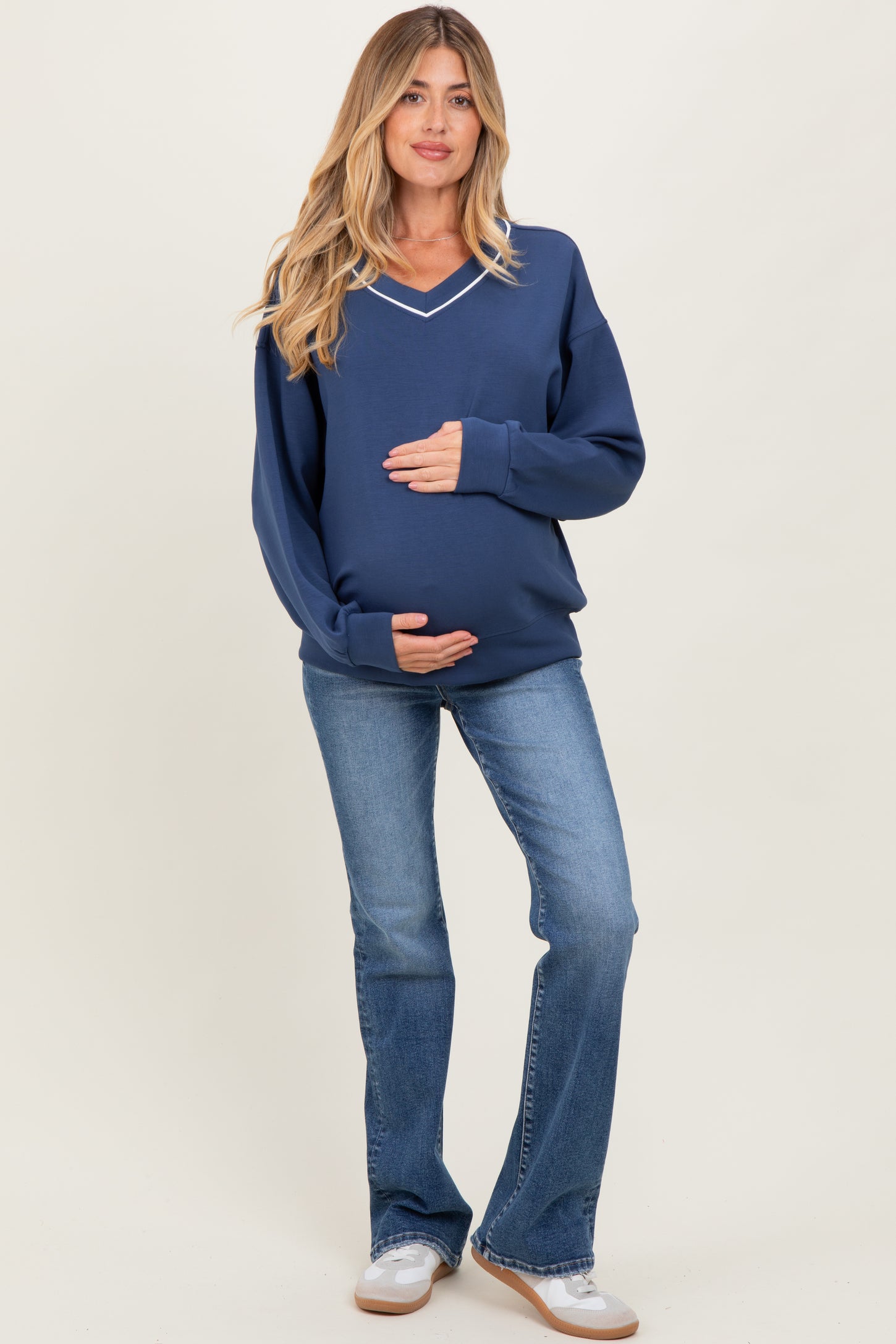 Navy V-Neck Maternity Sweatshirt