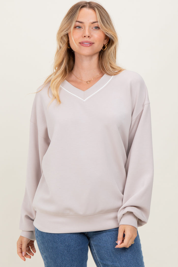 Beige V-Neck Sweatshirt