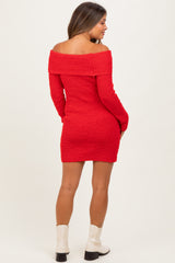Red Off The Shoulder Knit Sweater Maternity Mini Dress