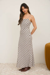 Ivory Plaid Sleeveless Maxi Dress