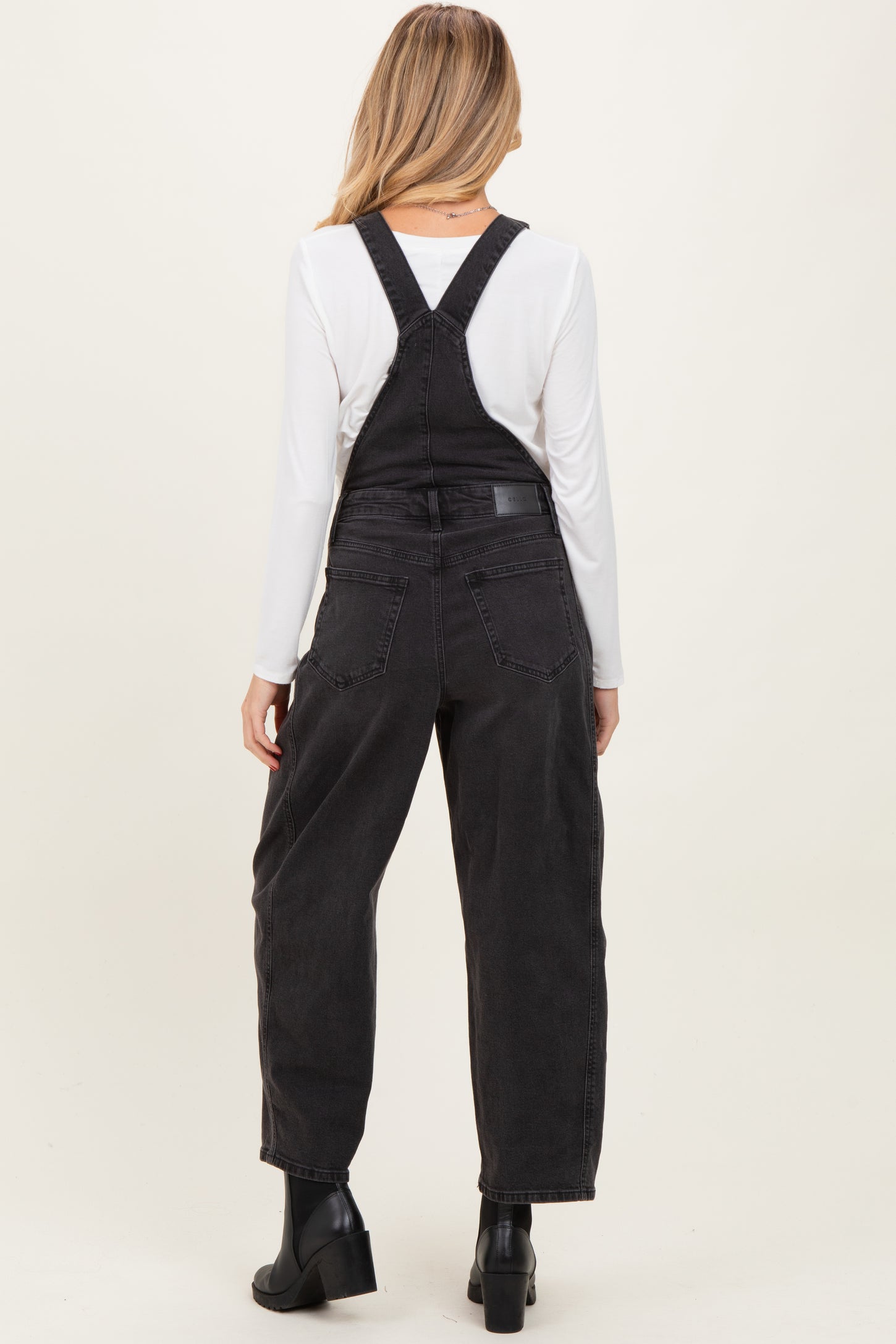 Black Barrel Leg Maternity Denim Overalls