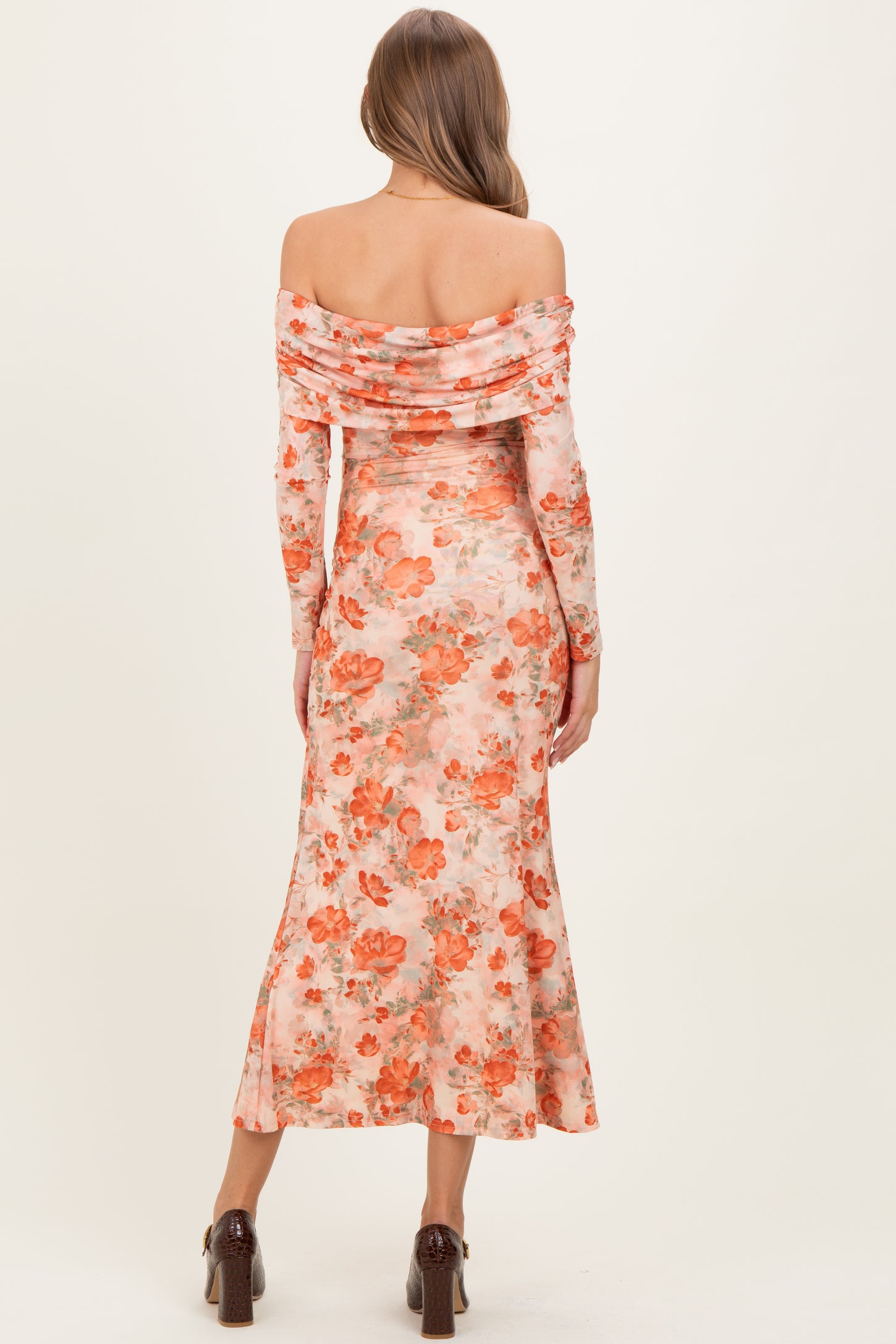 Light Pink Rose Floral Off Shoulder Maternity Maxi Dress