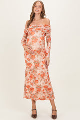 Light Pink Rose Floral Off Shoulder Maternity Maxi Dress