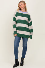 Green Wide Stripe Chunky Knit Sweater