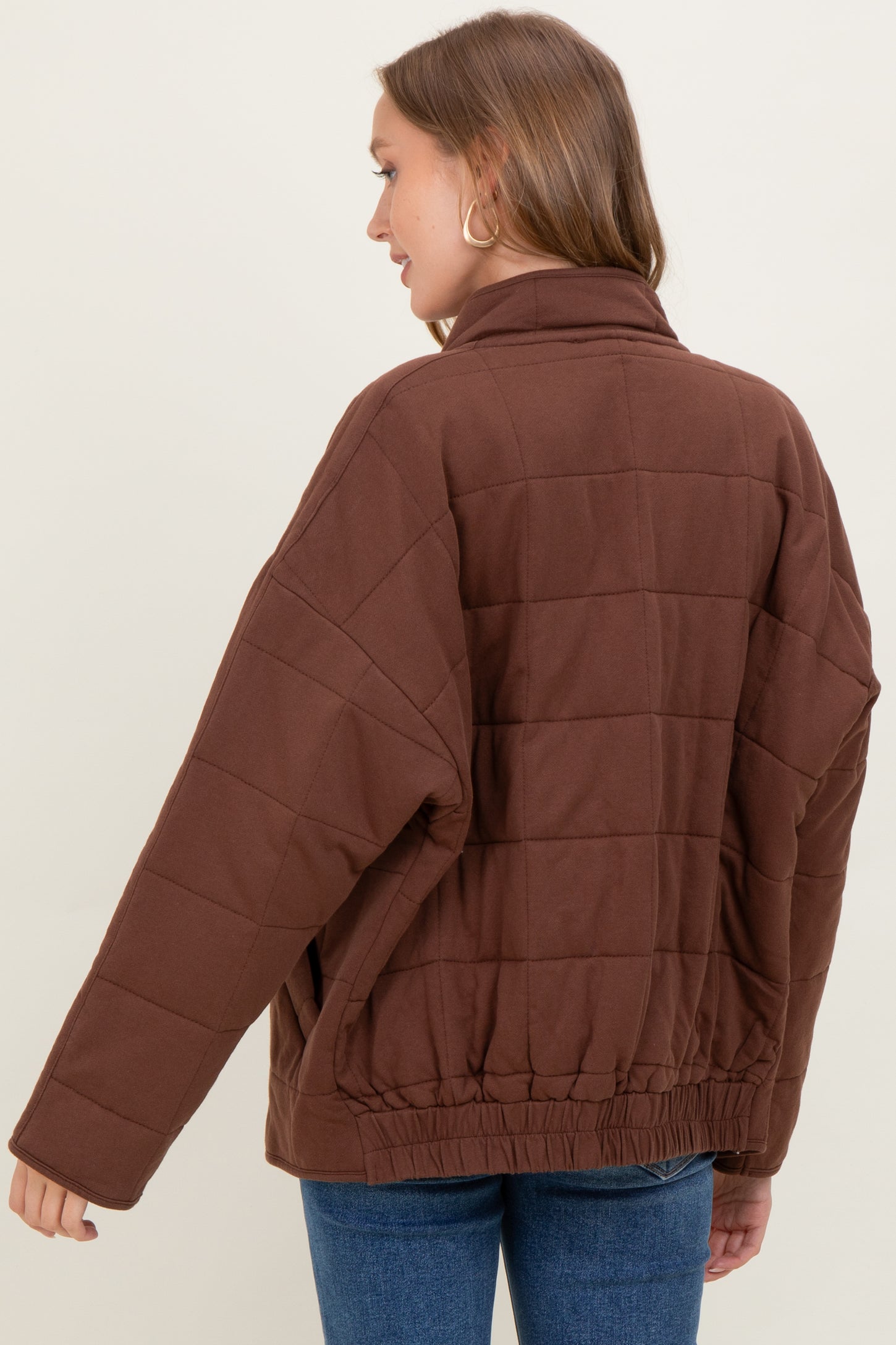 Brown Quilted Oversized Maternity Jacket