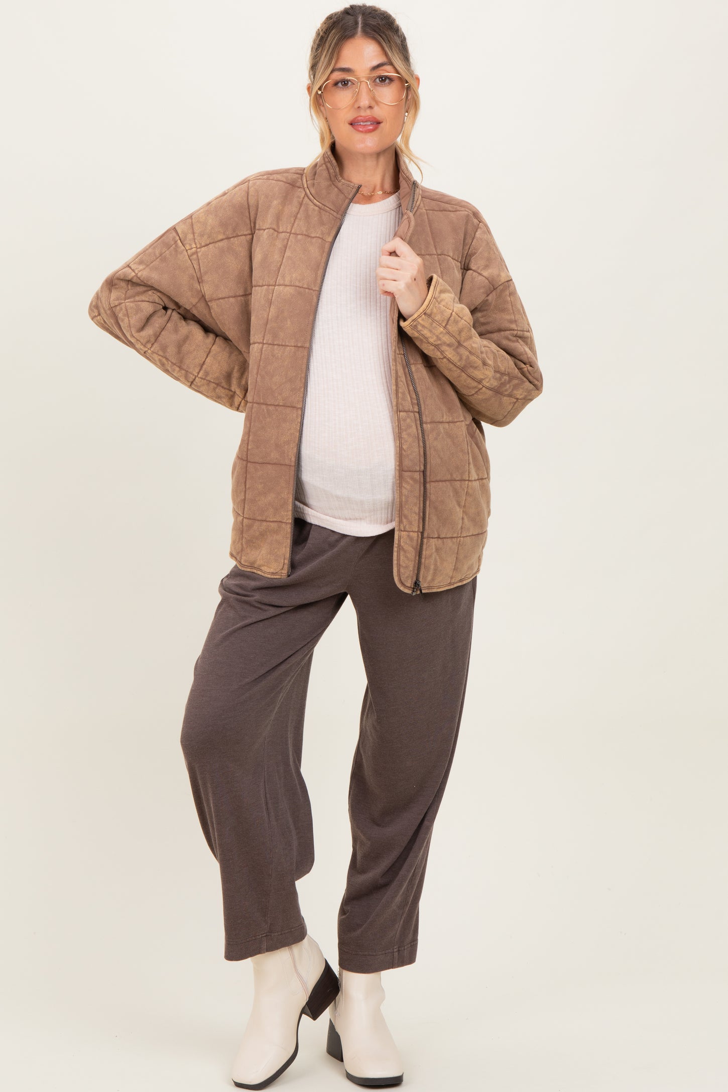 Mocha Quilted Oversized Maternity Jacket