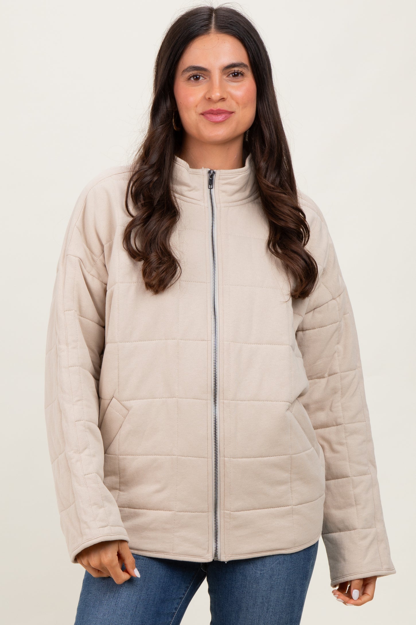 Cream Quilted Oversized Jacket