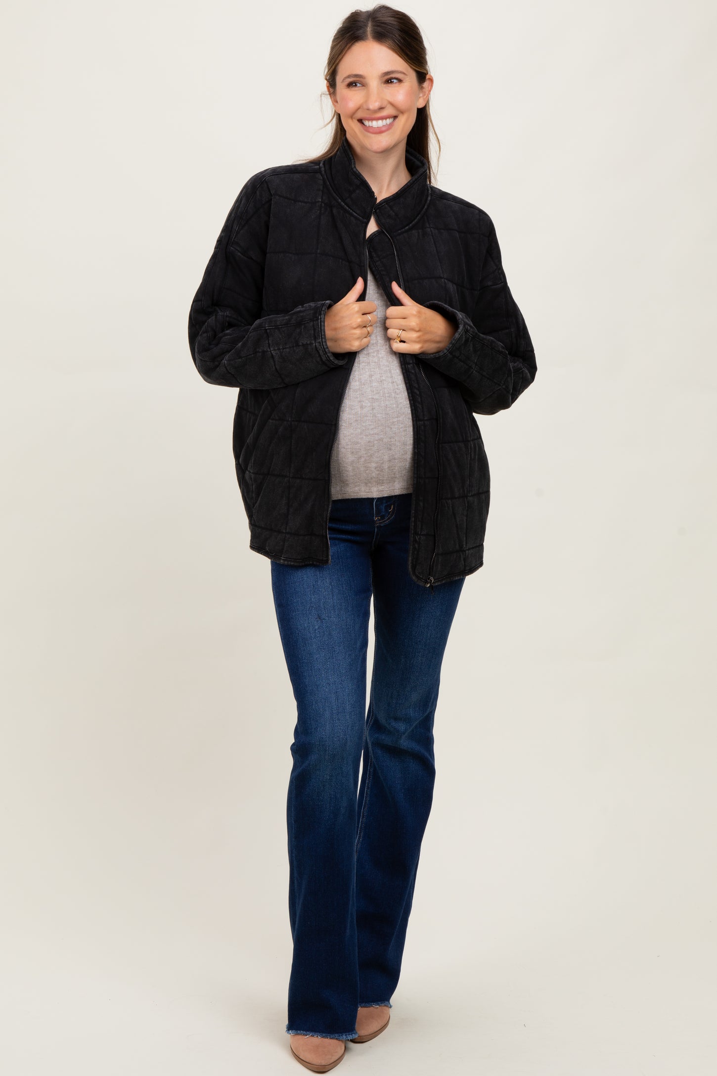 Black Quilted Oversized Maternity Jacket