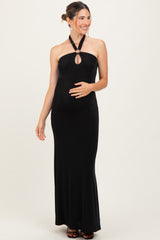 Black Halter Pendant Maternity Maxi Dress