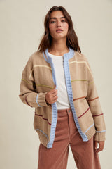 Beige Multicolor Stripe Chunky Knit Maternity Cardigan