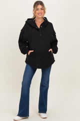 Black Quilted Contrast Maternity Button Hoodie