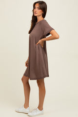 Brown Solid T-shirt Mini Dress
