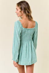 Sage Floral Smocked Long Sleeve Top