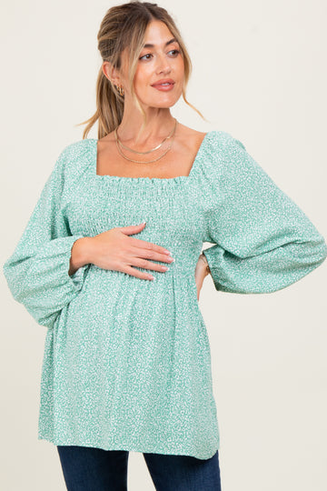 Sage Floral Smocked Long Sleeve Maternity Top