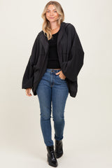 Black Solid Terry Long Dolam Sleeve Vintage Hoodie