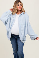 Light Blue Solid Terry Long Dolam Sleeve Vintage Maternity Hoodie