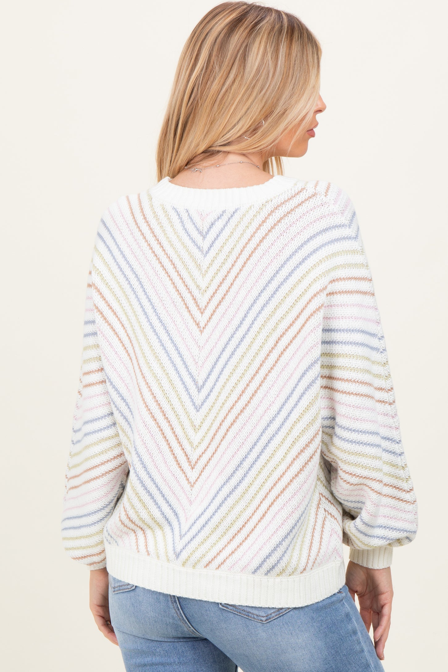 Cream Multi Crew Neck Striped Long Sleeve Sweater