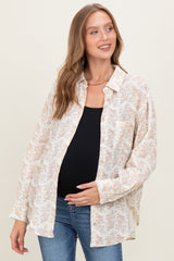 Mocha Floral Cotton Gauze Oversized Button-Down Maternity Shirt