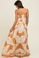 Camel Leaf Print Sleeveless Maxi Dress