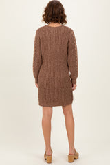 Brown Two Tone Cable Knit Mini Sweater Dress