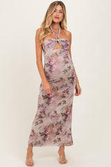 Mauve Floral Halter Cutout Maternity Maxi Dress