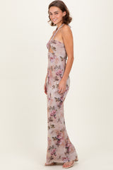 Mauve Floral Halter Cutout Maxi Dress