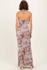 Mauve Floral Halter Cutout Maxi Dress