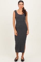 Charcoal Cable Knit Sleeveless Midi Dress