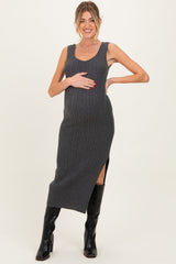 Charcoal Cable Knit Sleeveless Maternity Midi Dress