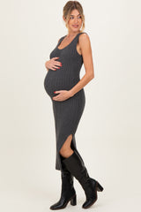 Charcoal Cable Knit Sleeveless Maternity Midi Dress
