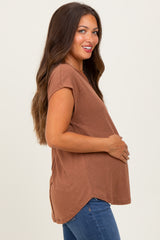 Dark Camel V-Neck Maternity Top