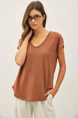 Dark Camel V-Neck Top