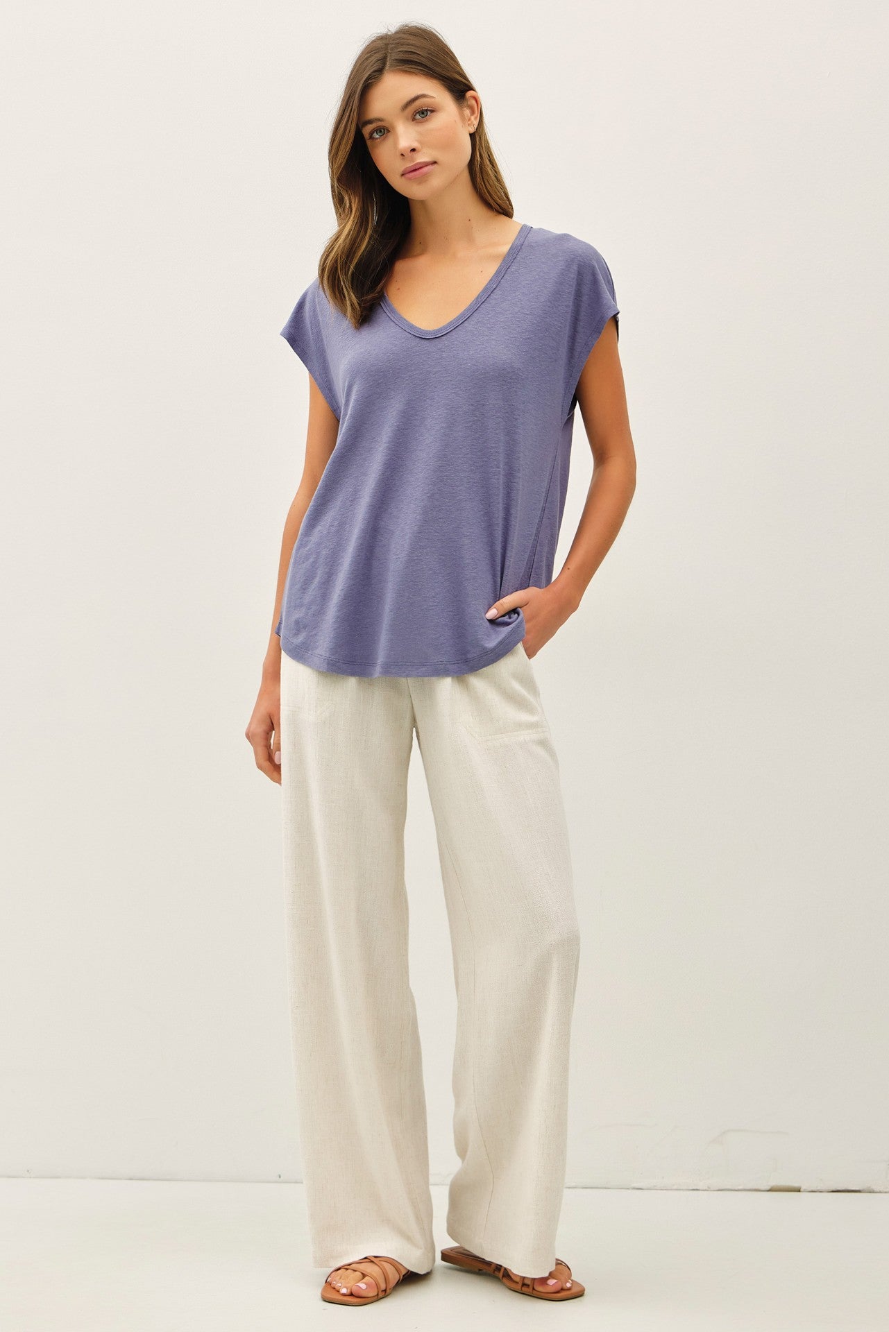 Light Navy V-Neck Top