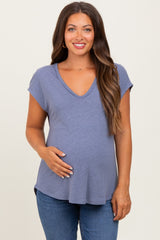 Light Navy V-Neck Maternity Top