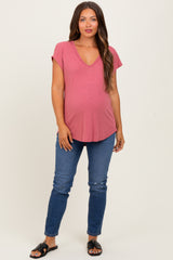Coral V-Neck Maternity Top