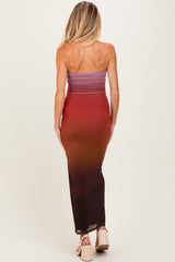 Mauve Ombre Mesh Strapless Maternity Maxi Dress