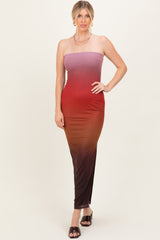 Mauve Ombre Mesh Strapless Maxi Dress