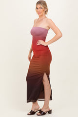 Mauve Ombre Mesh Strapless Maxi Dress