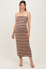 Multicolor Striped Knit Strapless Maternity Midi Dress