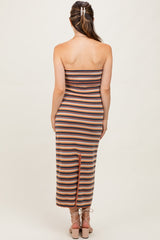 Multicolor Striped Knit Strapless Maternity Midi Dress